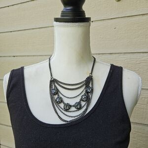 Talbots gunmetal layered chain and rhinestone necklace